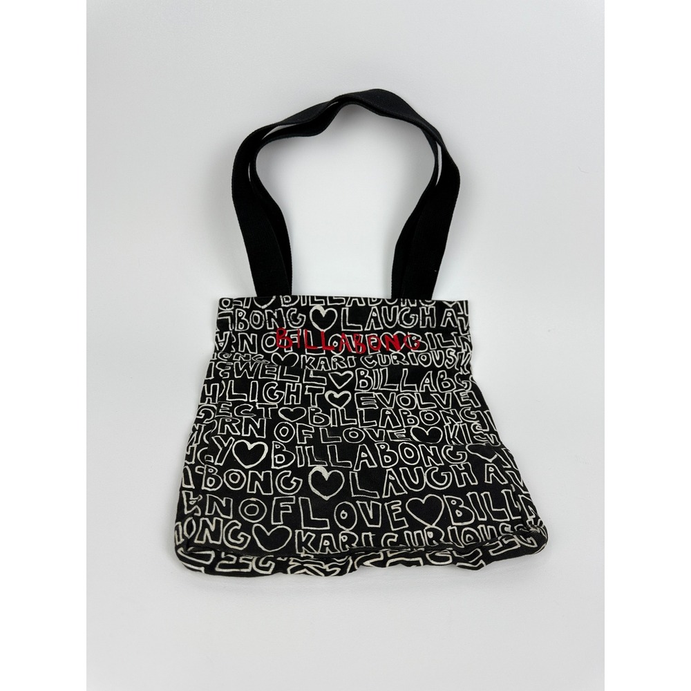 Billabong Tote Bag Black White Words Hearts Novelty Purse/‎ Bag